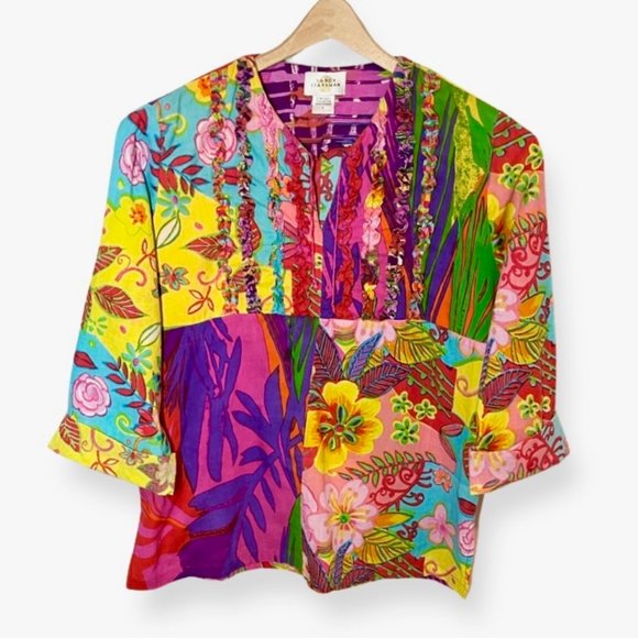 Vintage Sandy Starkman Colorful Floral Pullover Top Size Large - Picture 2 of 9